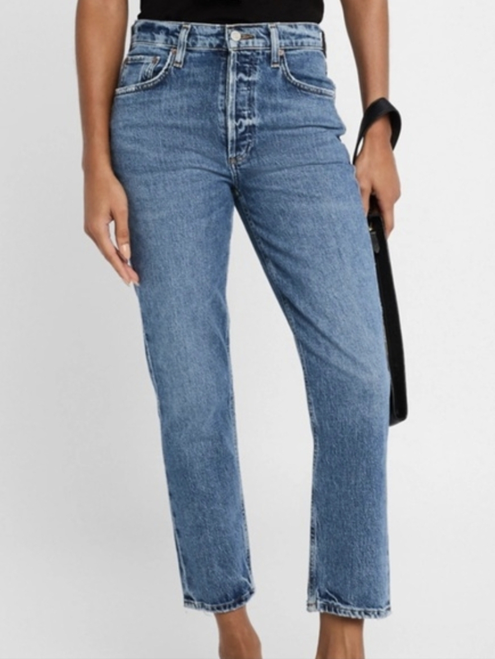 Agolde Riley Classic High-Rise Straight Leg Cropped Jeans - Blue